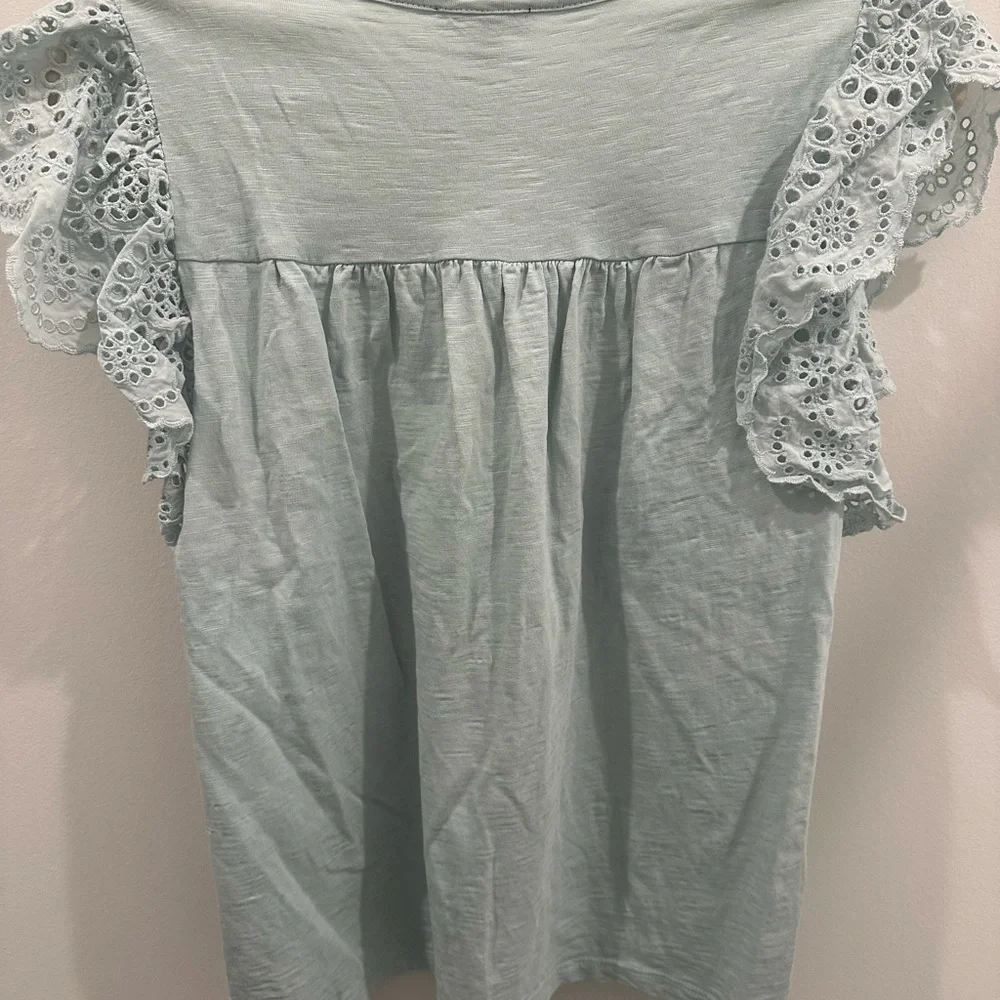 J. Crew Light Blue Blouse with Lace Sleeves - Picture 3 of 5